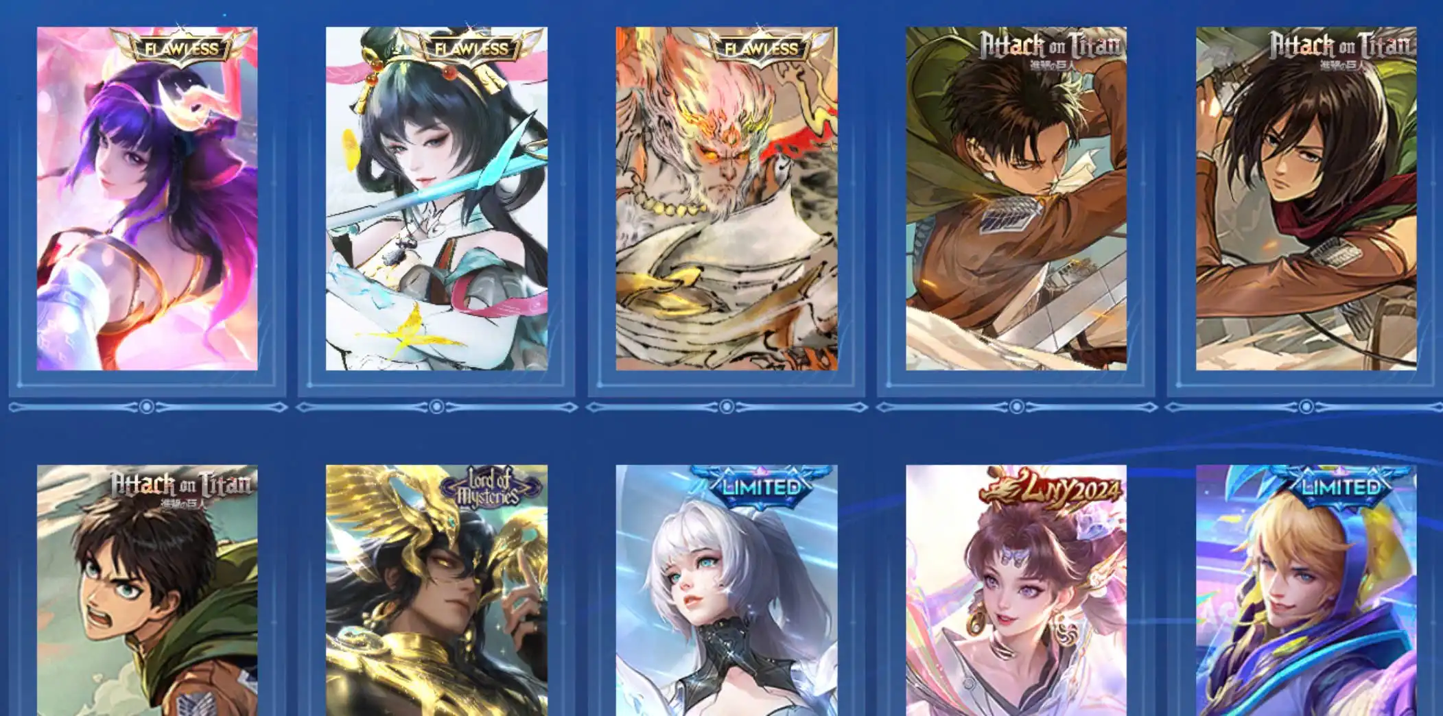 Acc glb infinite giao mail 3 flawess, 3 hợp tác AOT, SKIN legend limited có tuyển chọn