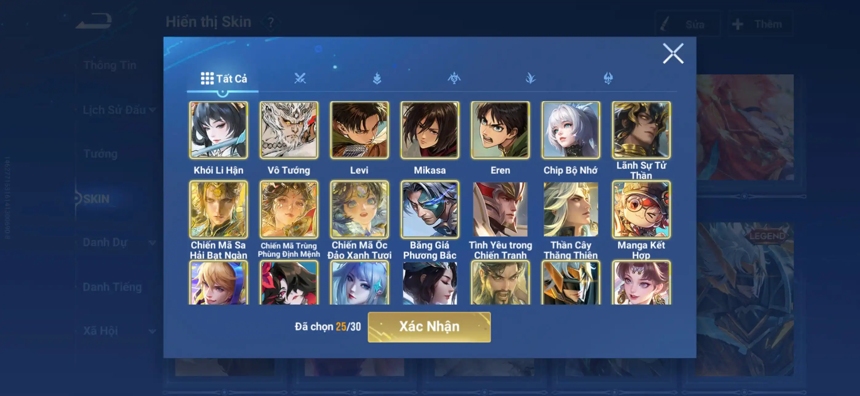 Ảnh Acc glb infinite giao mail 3 flawess, 3 hợp tác AOT, SKIN legend limited có tuyển chọn